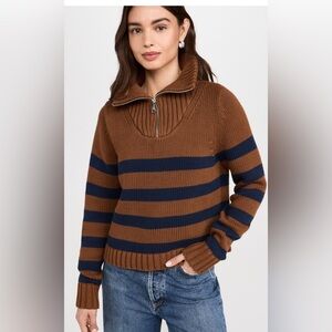 KULE Chestnut and Navy Striped Turtleneck Sweater